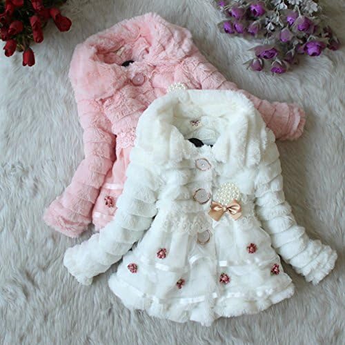 TOSHOO Kids Baby Girls Faux Fur Fleece Lapel Coat Winter Warm Jacket (Height for 31.5'', White)