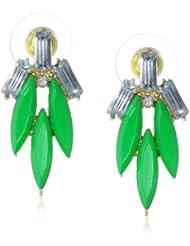 Green Cabochon and Crystal Button Gold Tone Earrings