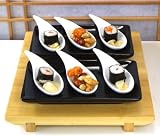 Canapé plates X 2 in black metallic finish with 6 white contemporary spoons