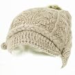 New Hand Knit Brooch Fur Pom Pom Ski Beanie Lurex Hat Beige Small Medium