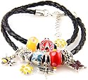 Royal Diamond Butterfly Pandora Style Fashion Designer Charm Bracelet with Multi-colored Beads