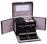 SHINING IMAGE tea2 HUGE BLACK LEATHER JEWELRY BOX / CASE / STORAGE / ORGANIZER WITH TRAVEL CASE AND LOCK