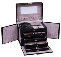 SHINING IMAGE tea2 HUGE BLACK LEATHER JEWELRY BOX / CASE / STORAGE / ORGANIZER WITH TRAVEL CASE AND LOCK