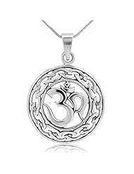 925 Sterling Silver Cut Out Yoga, Aum, Om, Ohm, India Symbol Celtic Filigree Weaving Design Pendant Diameter 1 with Sterling Silver Necklace Chain 18 Jewelry for Women - Nickel Free