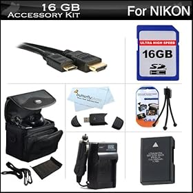 16GB Accessories Kit For Nikon COOLPIX P7700 12.2 MP Digital Camera Includes 16GB High Speed SD Memory Card + Extended Replacement (1500maH) EN-EL14 Battery + AC/DC Charger + Mini HDMI Cable + USB Reader + Case + Mini Tripod + Screen Protectors + More