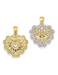 14K Yellow Gold & Rose Gold Rhodium Reversible Filigree Heart Charm Pendant