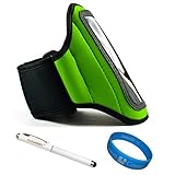 IMAGE OF Green SumacLife Moisture Resistant Neoprene Hardcore Workout Armband for Verizon Wireless HTC Rezound 4G LTE Android Smartphone (ADR6425) / HTC Vigor + Executive White Stylus Pen with Laser Pointer and LED Light + Motivational SumacLife TM Wisdom Courage Workout Wristband