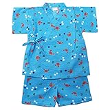 盛夏 甚平(ジンベイ) 【日本製】リップルプリントカニ柄甚平スーツ 80cm/サックスブルー NO.OG-1604