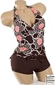 Sexy Trendy Cute Summer Brown Coral Flower Floral Print Tankini Boyshort Bikini Bathing Suit Swimsuit Swimwear