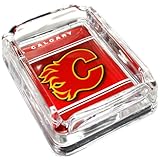 Favor Calgary Flames Glass Ashtray - Dimensions 3 Inch x 4 Inch - Simulated Black Velvet Botton