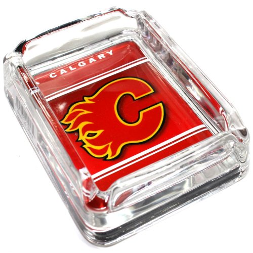 Detail image Calgary Flames Glass Ashtray - Dimensions 3 Inch x 4 Inch - Simulated Black Velvet Botton