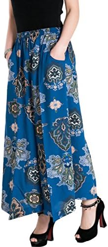 Women's Loose Elastic Waist Cotton&amp;Linen Floral Culottes Wide Leg Pants Color 28 Size L