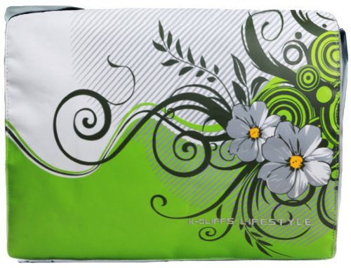 Green Floral Garden 15.4 inch Laptop Padded Compartment Shoulder Messenger Bag for K-Cliffs Lifestyle Green Floral Garden 15.4 inch Laptop Padded Compartment Shoulder Messenger Bag for K-Cliffs Lifestyle