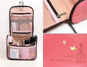 Buyinhouse Waterproof Travel Toiletry Cosmetic Makeup Bathroom Bath Camping Hiking Bag Organizer With Hook -Pink