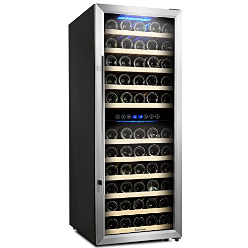 Kalamera Door Dual Zone 73 Bottle Stainless Steel Compressor Wine Cooler Refrigerator with 11 Removable Wooden Shelves Electronic Controls