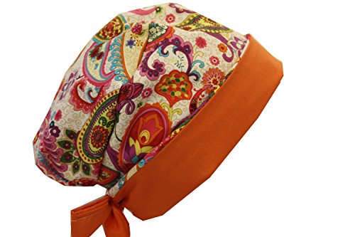 Surgical Scrub Hat Cap Purple Orange Yellow Blue Pink Damask Pixie