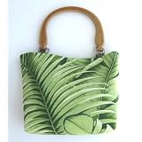 Palm Branch Design Handbag Wood Handle - Beach Tropical