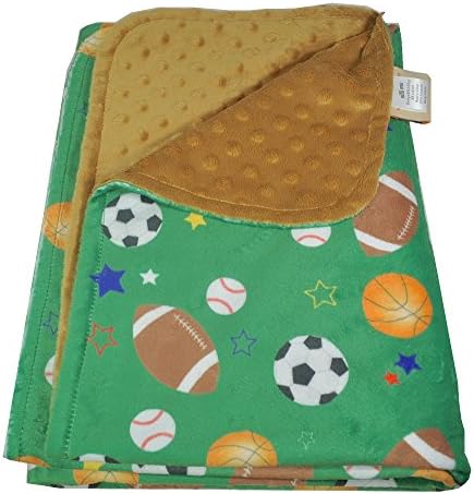 27 1/2" x 39" Ultra Soft Minky Polyester Cuddly Baby Toddler Blanket for Bed, Crib, Car or Stroller (Green-Brown Sports Balls)