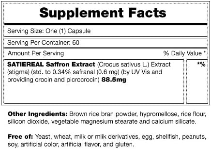 Pure Saffron Extract - All-Natural Appetite Suppressant - Herbal Dietary Supplement - 100% All Natural Weight Management Formula - 30-Day 100% Money-Back Guarantee - #1 most effective appetite suppressant in the industry - 1 bottle (60 capsules)
