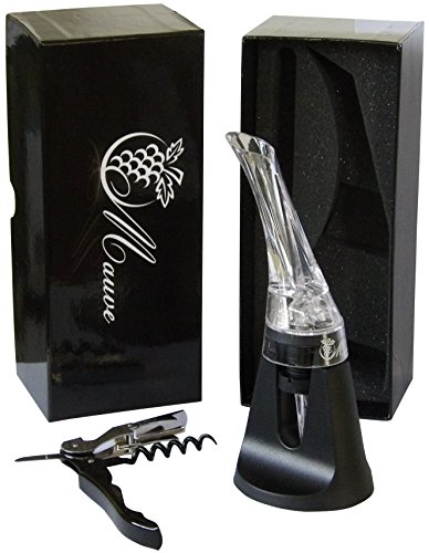 Mauve Premium Wine Aerator Pourer Decanter Spout with Stand - Corkscrew Opener with Foil Cutter Accessory - The Ideal Wine Gift Set