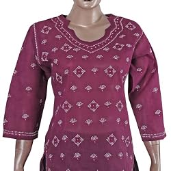 Womens Blouse Cotton Long Sleeve Top Shirt Chikan Embroidery Size M (ctop486)