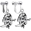 Black and White Pirate Skull Clip On Earrings