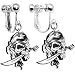 Black and White Pirate Skull Clip On Earrings