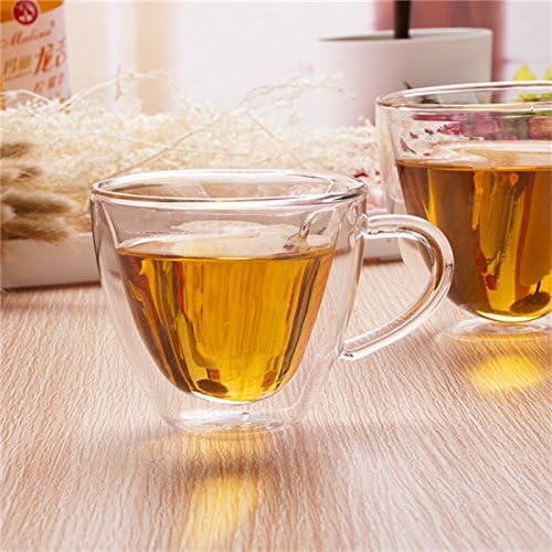Dandyd Heart Shaped Double Wall Glass Tea Cup with Handle, Lover Coffee Afternoon Tea Double Layer Cups Friend Birthday Gift (180ml)