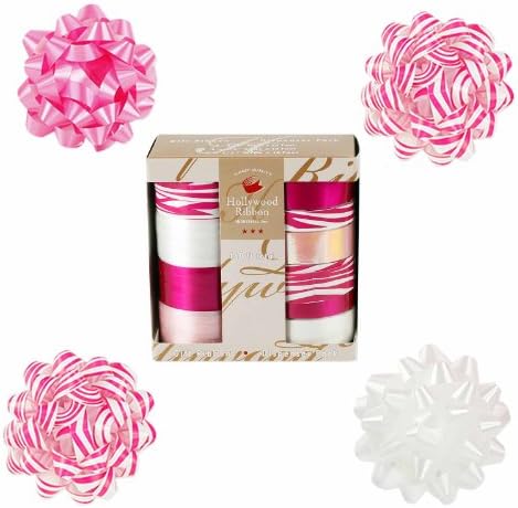 Designer Animal Print Gift Bow and Ribbon Set - 4 Bows Plus 160 ft of Total Ribbon - Pink Zebra