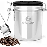 BEST Coffee Canister by Coffee Gator With Built-in Valve - Free Stainless Steel Scoop - Keeps Flavor Locked With a Valve That Vents Away CO2 Gas - Premium Quality Bean Container