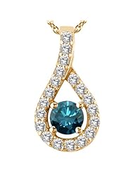 0.33 Ct Round Blue Diamond White Sapphire 18K Yellow Gold Pendant