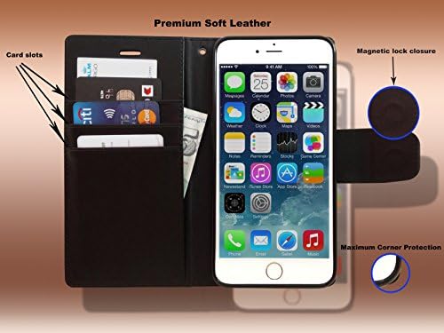Apple Iphone 6+ Cell Phone Casing [Flapa Series] Elegant Premium Quality [Synthetic Soft Leather] with [Stand Flip Cover] [Magnetic Lock Closure] [Card Slot] [Cash Compartment] (Black, Iphone 6+)