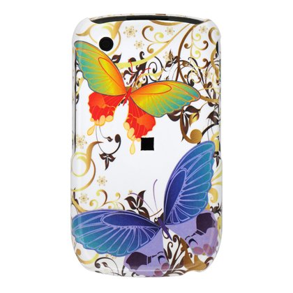 Premium Designer Hard Snap On Crystal Case for the Blackberry 8520 Curve Gemini - Cool White Rainbow Butterfly Print