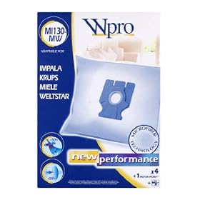 Wpro - MI130-MW - 4 Sacs Aspirateur - Compatible krups et miele + 1 Microfibre