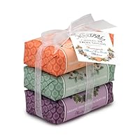 Mistral Soap Pack with a Bow, 3 - 100 g paper wrapped soaps: Kumquat Pink Grapefruit, South Seas, Wild Blackberry