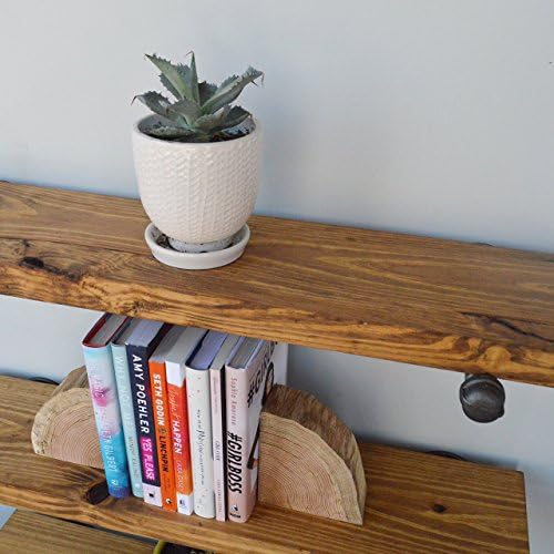 Industrial Floating Shelves, Set of 3, 8" Depth with Pipe Support Brackets, Industrial Shelving, Book Shelf, Display Shelf, Wood Plumbing Shelves