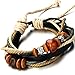 COOLSTEELANDBEYOND Multi-Strand Mens Leather Bracelet with Bead Strings Wrap Bracelet Wristband Black Brown White Tri-Tone