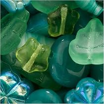 Czech Glass Bead Mix Variety Shapes Oceanic Greens (2 Ounce)