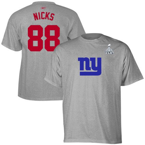 Reebok Hakeem Nicks New York Giants Super Bowl XLVI Bound Name & Number T-Shirt - Gray (Small)