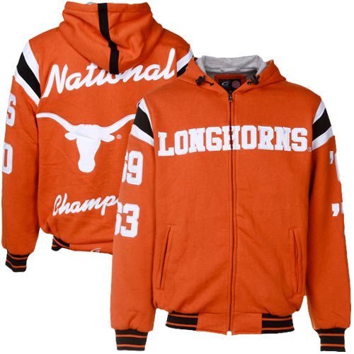 Texas Longhorns Burnt Orange NCAA Division 1 Football 4X National Champions Cotton Fleece Full Zip Hoody Jacket (X-Large)