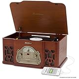 Electrohome EANOS502 Wellington Wood Retro Vinyl Turntable Record Player with Headphone Jack and Aux Input