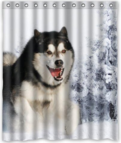 60"(w) x 72"(h) Husky Theme Print 100% Polyester Bathroom Shower Curtain Shower Rings Included