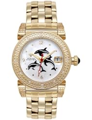 Aqua Master Ladies Round Special Stainless Steel Diamond Watch in Gold PVD stainless steel with 3 Dolphin Dial