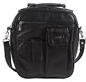 Black Leather Shoulder Man Bag Travel Organiser or Camera Bag with phone/ipod pocket on front