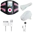 Apple iPod Nano 5G (Video Recorder) Pink Mesh Neoprene Sports Armband w/ USB 2in1 Sync and Charging Data Cable, USB Car Charger, USB Wall / Travel Charger, & Earphone / Headphones