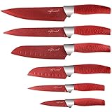 Chef Essential 6 Piece Knife Set With Matching Sheaths, Red