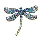 Large 4 Goldtone Blue Crystal Dragonfly Brooch Pin or Pendant