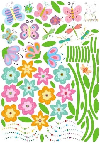 Homemates Home Decorative Mural Vinyl Wall Sticker Colorful Flower Butterfly Illustration Kids Nursery Wall Art Decal Paper