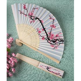 Delicate Cherry Blossom Design Folding Fan Favour