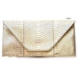 Gold Flat Envelop Style Faux Leather Clutch Bag Purse Handbag